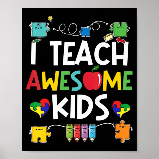 Poster J'enseigne Awesome Kids chemise puzzle Sensibilisa (Devant)