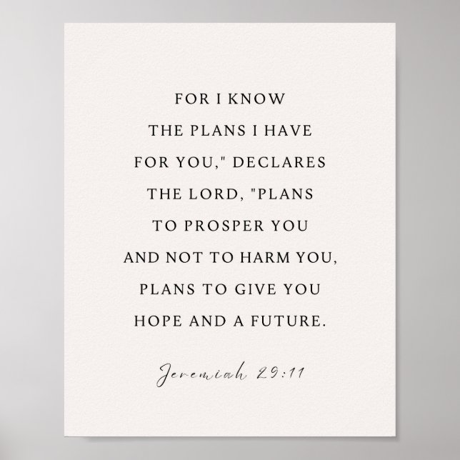 Poster Jeremiah 29:11 NIV Car je connais les plans (Devant)