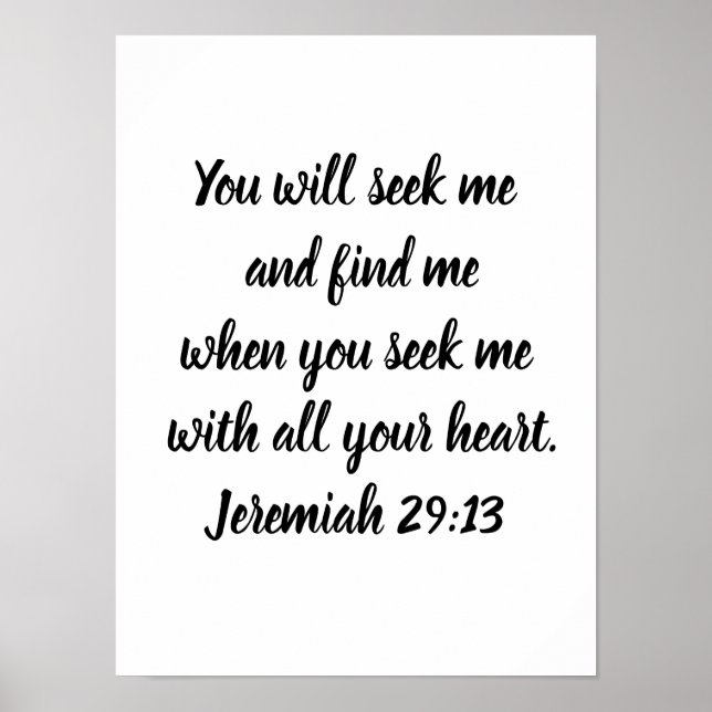 Poster Jérémie 29:13 Verse minimaliste de la Bible (Devant)