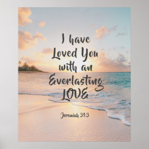 Poster Jérémie 31:3 Je vous ai aimés Bible Ocean Sunset