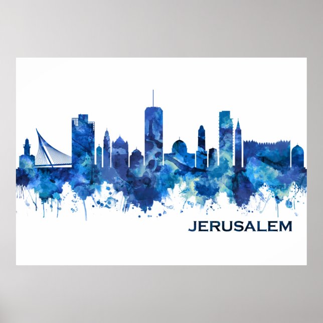 Poster Jérusalem Israel Skyline Blue (Devant)