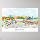 Jérusalem Watercolor Art Israel Western Wall
