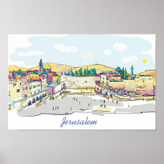 Poster Jérusalem Watercolor Art Israel Western Wall
