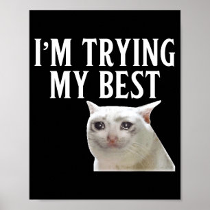 Poster J'essaie de mon mieux Mème de chat drôle qui pleur