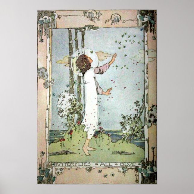 Poster Jessie M. King - Papillons Tous Bleus (Devant)