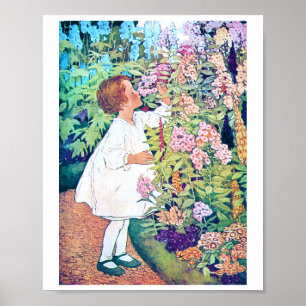 Poster Jessie Willcox Smith, une fille dans le jardin des
