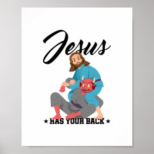 Poster Jésus A Ton Dos Jiu-Jitsu BJJ Drôle MIXED MARTIAL 