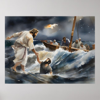 Poster Jésus Aide Pierre À Sortir De L'Eau