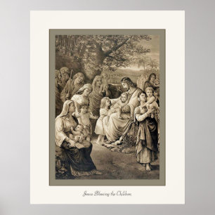 Poster Jésus bénissant les enfants ~ Chrétien Vintage