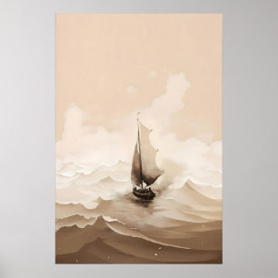 Poster Jésus Calmant La Tempête Aquarelle Miracle Bibliqu