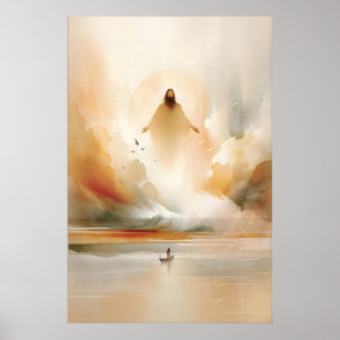 Poster Jésus calme la tempête Aquarelle Miracle biblique