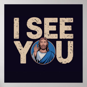 Poster Jésus chrétien vous regarde, Jésus je vous vois