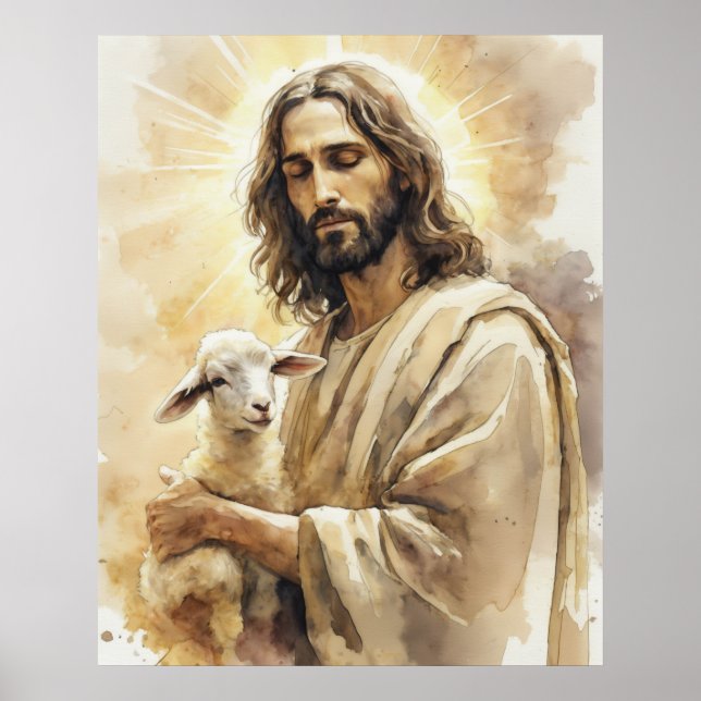 Poster Jésus Christ avec agneau (Devant)