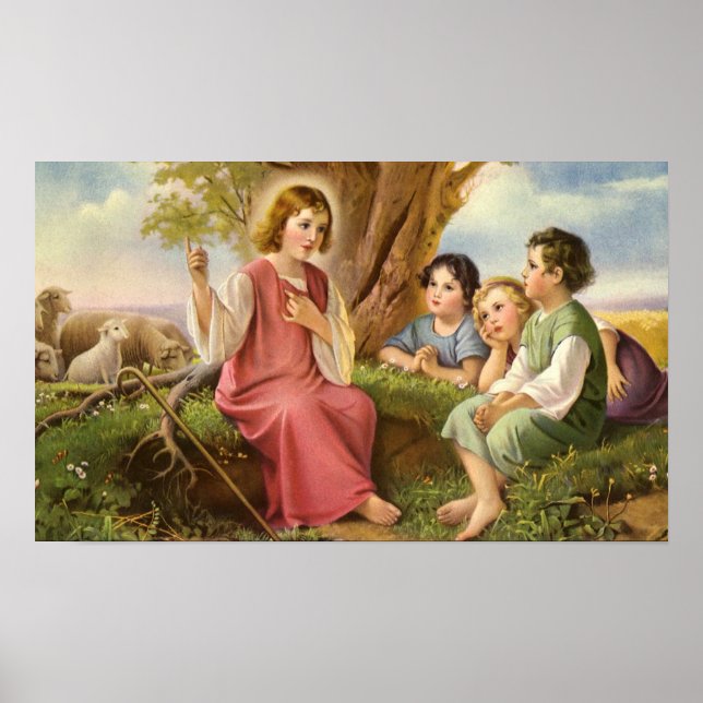 Poster Jésus Christ Enseigner les enfants, Religion Vinta (Devant)