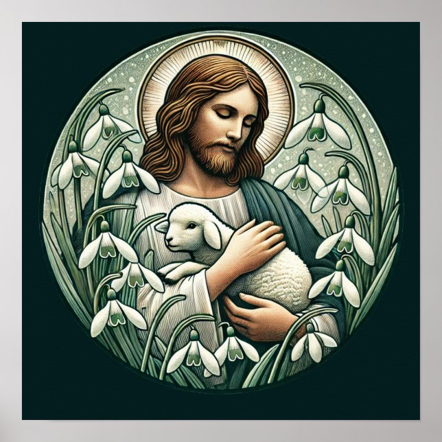 Poster Jésus-Christ et l'agneau dimanche de Pâques (Devant)