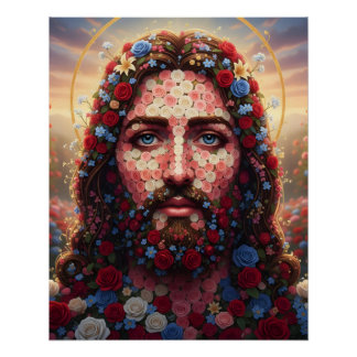 Poster Jesus Christ Floral Mosaic Portrait Spiritual Wall