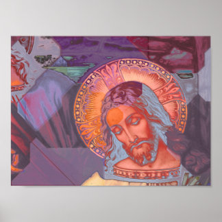 Poster Jésus Christ Halo Couleur Fou Revêtement Doux Blan