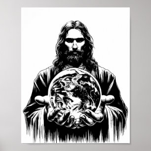 Poster Jésus Christ Holding Le monde Art illustration