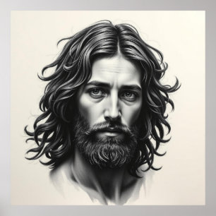 Poster Jesus Christ - Portrait d'art du charbon de bois