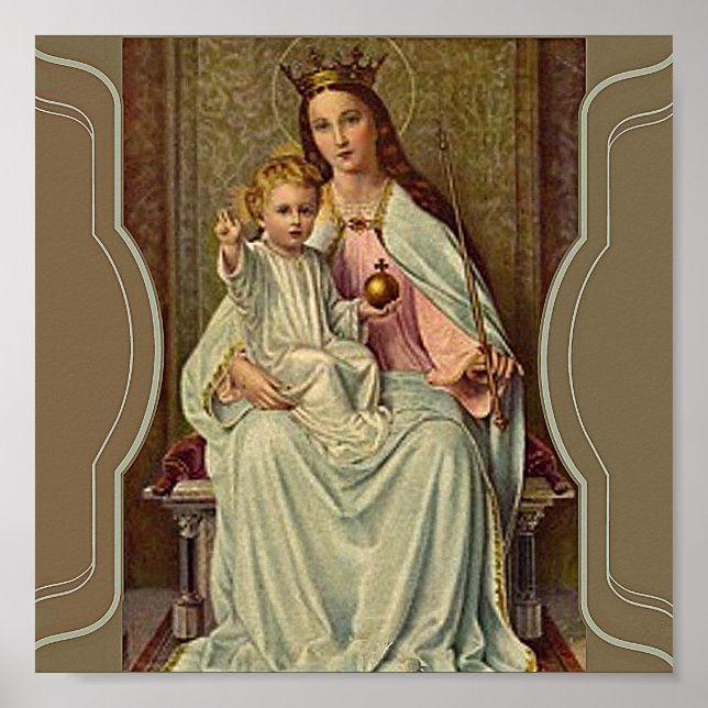 Poster Jésus-Christ, Reine du Ciel couronné, tenant le Gl (Devant)
