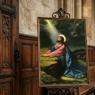 Poster Jésus-Christ vintage priant, jardin de Gethsémani