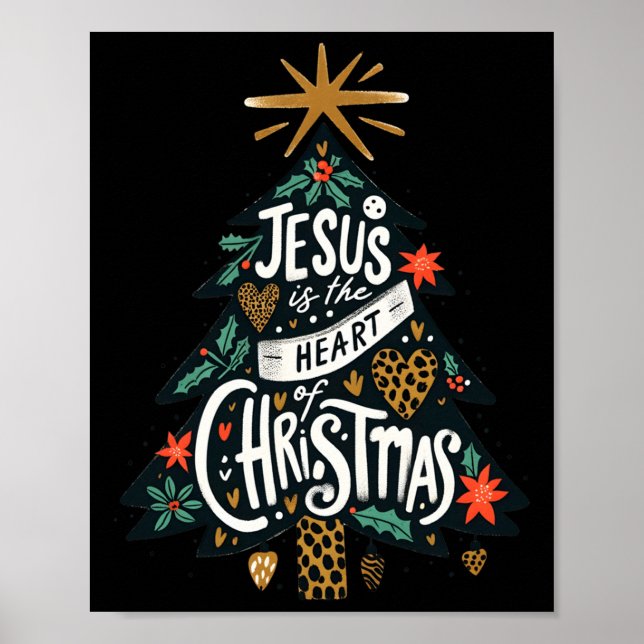 Poster Jesus Christian Christmas Tree Men Women Kids Xmas (Devant)