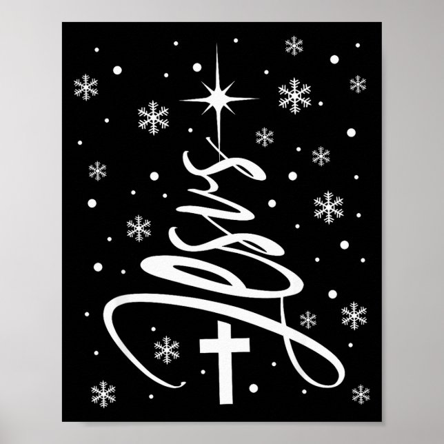 Poster Jesus Christian Xmas Tree Snowflake Holiday Merry  (Devant)