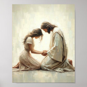Poster Jésus Confortant la Femme - Art chrétien avec la B