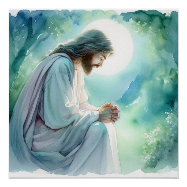 Poster Jésus dans l'aquarelle de prière (Devant)