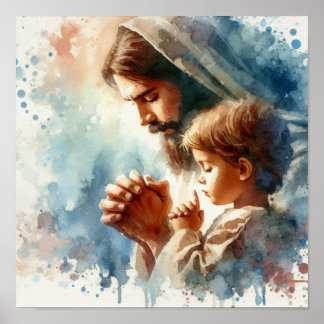 Poster Jésus dans l'aquarelle de prière