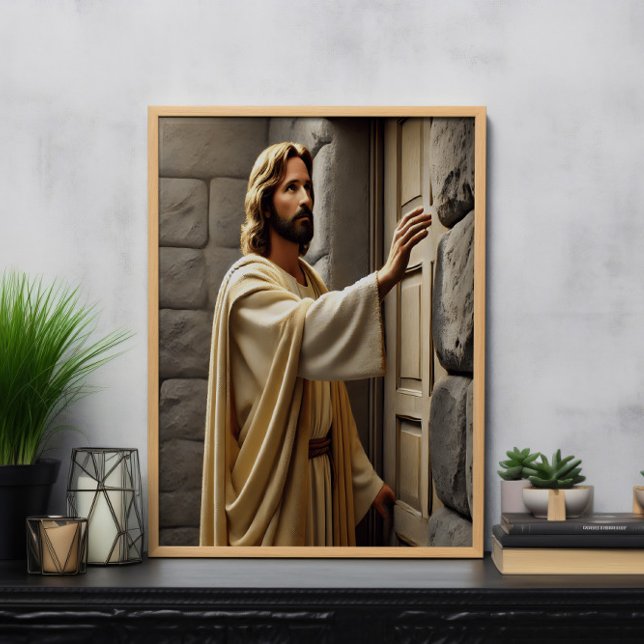 Poster Jésus debout à la porte Patinée (Créateur téléchargé)