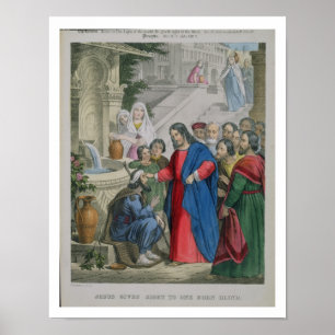 Poster Jésus donne une vue à un aveugle né, d'une bible