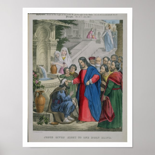 Poster Jésus donne une vue à un aveugle né, d'une bible (Devant)