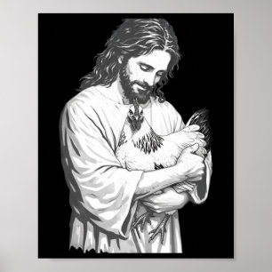 Poster Jésus drôle tenant poulet chrétien ferme animal 