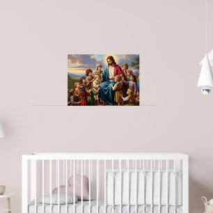 Poster Jésus entouré d'enfants