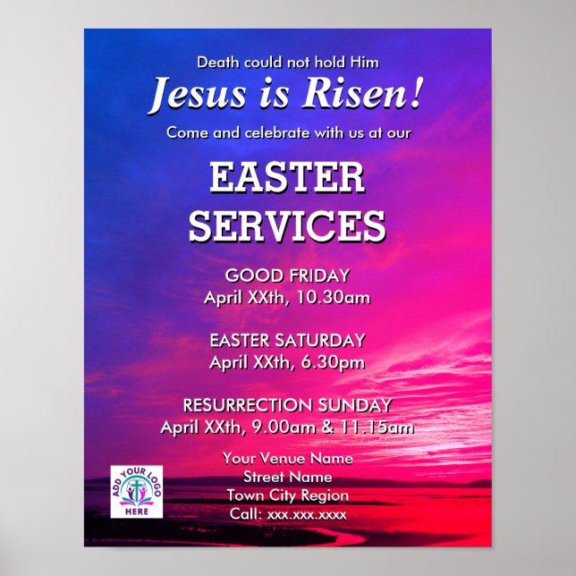 Poster JÉSUS EST RISEN Easter Church Services Invitation (Devant)