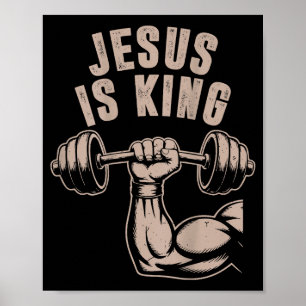 Poster Jesus Est Roi Haltère Croix Drôle De Workout Chrét
