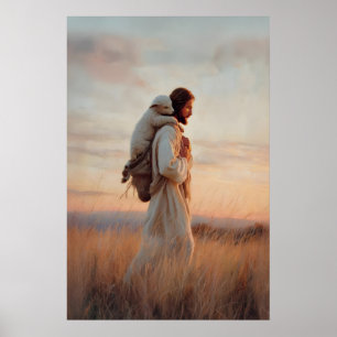 Poster Jésus et agneau Le Bon Berger Brebis perdue Jésus 