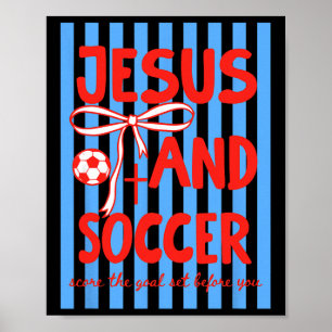 Poster Jésus et football marquent le but fixé devant vous