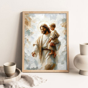 Poster Jésus et garçon, Art chrétien moderne, Jésus et ga