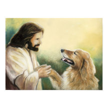 Jésus et Golden Retriever Dog Art Imprimer