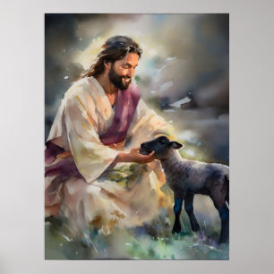 Poster Jésus et le mouton perdu