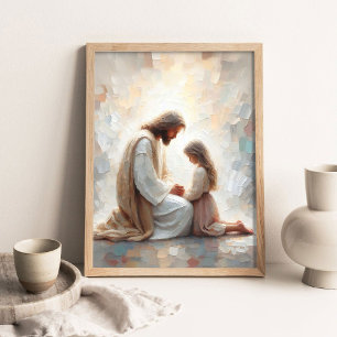 Poster Jésus et petite fille en prière, Art chrétien mode