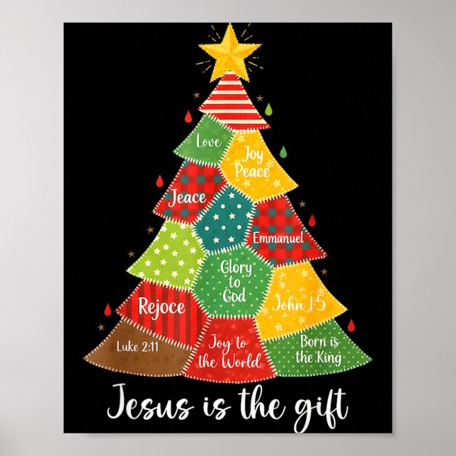Poster Jesus Is The Gift Christmas Tree Patchwork Scriptu (Devant)
