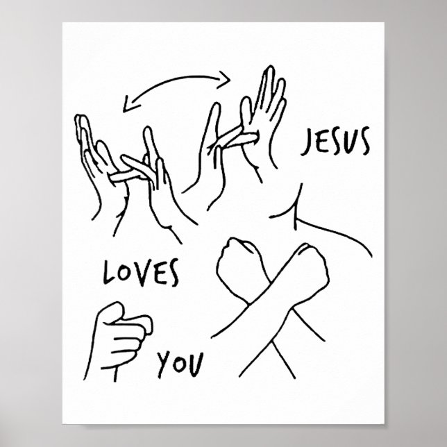 Poster Jesus Loves You Asl Sign Language Christian  (Devant)