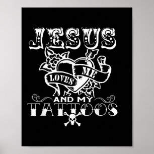 Poster Jésus M'aime &amp ; Mes tatouages Christian Jesus 