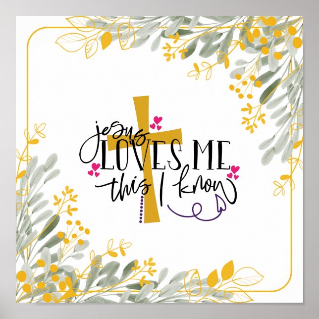 Poster Jésus m'aime Ce que je connais, Croix et Fleurs (Devant)