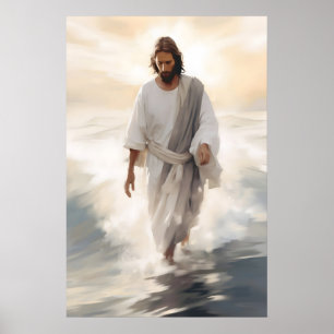 Poster Jésus marchant sur l'eau Jésus-Christ Pâques Peint