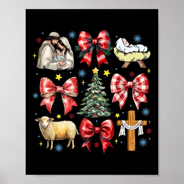 Poster Jésus Naissance Coquette Noël Bow Nativité Scène (Devant)