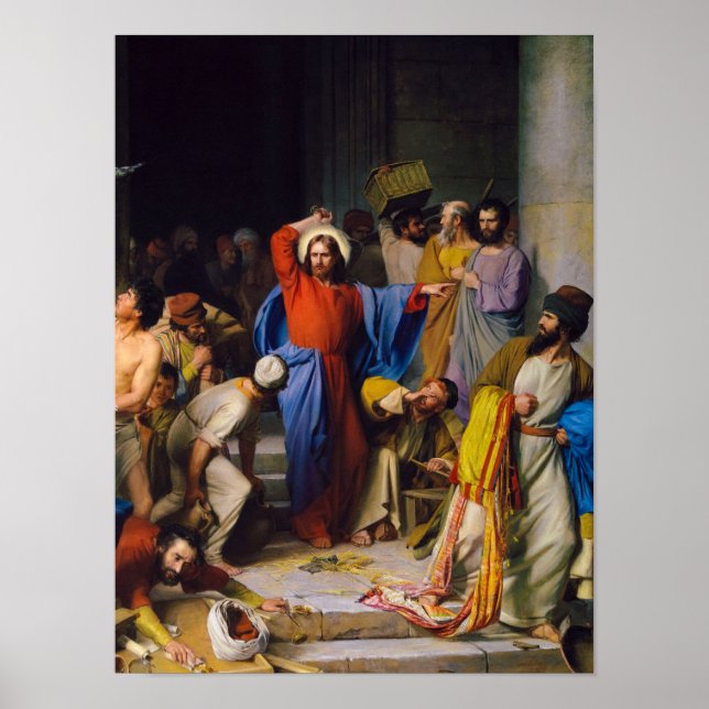 Poster Jésus nettoyant le temple par Carl Bloch (Devant)